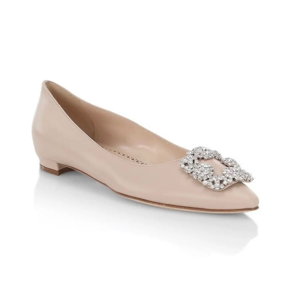 Manolo Blahnik Hangisi 25 Embellished Leather Flats size 36.5